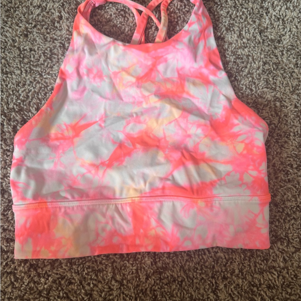 Lululemon high neck Energy Pink and Orange Tie-Dye Sports Bra